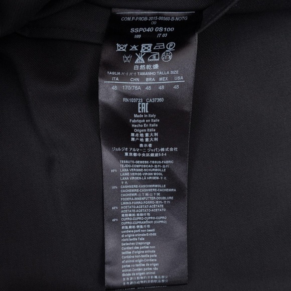 NWOT Giorgio Armani Virgin Wool Cashmere Dress Pants Men's 48 Black - Picture 6 of 7